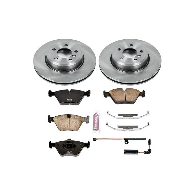 Power Stop Autospecialty KOE5298 Front Replacement Brake Kit-OE Brake Rotors & Ceramic Brake Pads and 1 Front Sensor Wire For BMW X3 2004-2010 [Model Specific]
