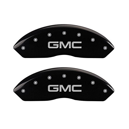Caliper Covers MGP 34211SGMCBK (Black Powder Coat Finish, Engraved Front and Rear: GMC, Silver Characters, Set of 4)