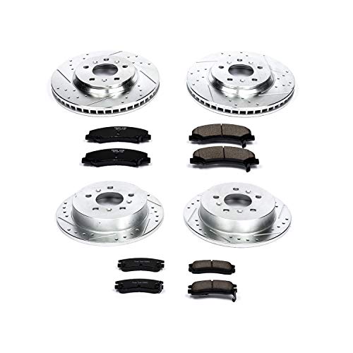 Power Stop K1438 Z23 Carbon Fiber Brake Pads Front and Rear with Drilled & Slotted Brake Rotors Kit For Chevrolet Impala 2006-2010, Chevrolet Monte Carlo 2006-2007 [Model Specific]