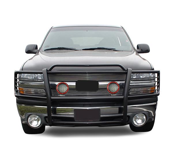 Bumper Guard Black Horse Grille Brush Modular Black Come with Pair of 5.3" LED Lights Compatible with 1999-2002 Silverado 1500|2000-2006 Suburban 1500/Tahoe/Yukon/Yukon XL 1500-17GT23MA-PLFR