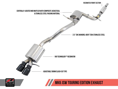 Mk5 Jetta AWE Tuning Mk6 Sportwagen 2.5L Touring Edition Exhaust - Diamond Black Tips