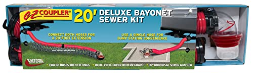 EZ Coupler Valterra 20-Foot RV Sewer Hose Kit for RV Camper, Includes 2 Attachable 10-Foot Hoses with Rotating Fittings and 90 Degree Clearview Sewer Adapter
