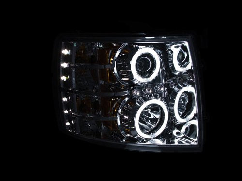 Chevrolet Silverado HD Anzo USA 111086 Projector With Halo/Chrome Clear With Amber Reflectors Headlight Assembly - (Sold in Pairs)