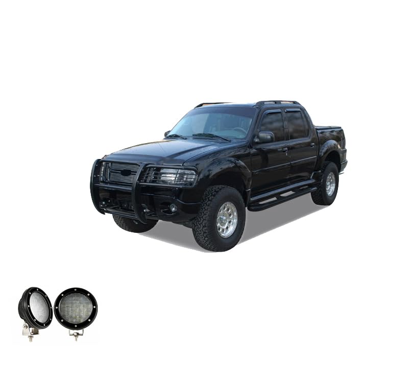 Grille Brush Black Horse Bumper Guard Modular Black Come with Pair of 5.3" Dia.LED Lights with Black Trim Rings Compatible with 1995-2001 Ford Explorer|1997-2001 Mercury Mountaineer-17F80218MA-PLFB