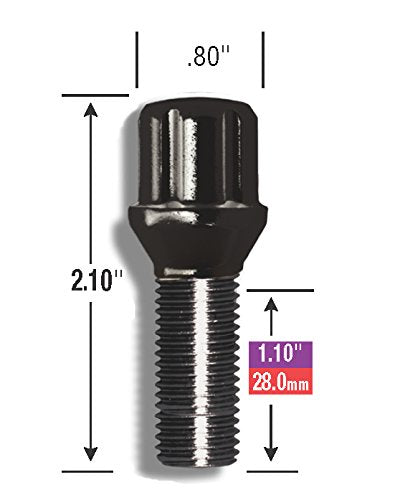 Gorilla 17125SDBC-20 Automotive Black 12mm x 1.25 Thread Size Chrome Finish Small Diameter Lug Bolt, (Set of 20)