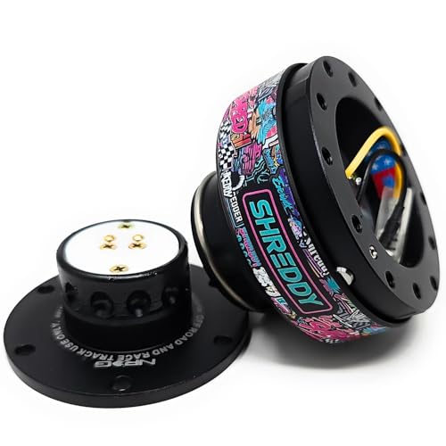 NRG Innovations Quick Release - Black Ring/Black Body with Shreddy Collab Version 3 Compatible With 6-Bolt 70mm Bolt Spacing, Gen 2.0 Quick Release Kit, NRG-SRK-200BK-SDY3
