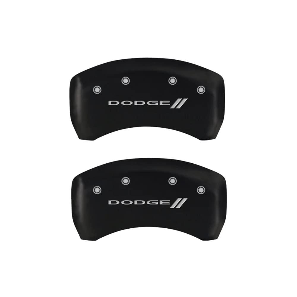 Brake Caliper Covers for 2011-2023 Dodge Challenger & 2011-2023 Dodge Charger - MGP Caliper Covers (Requires Dual Piston Front Caliper) Front and Rear Set - Engraved DODGE // Logo (Red)