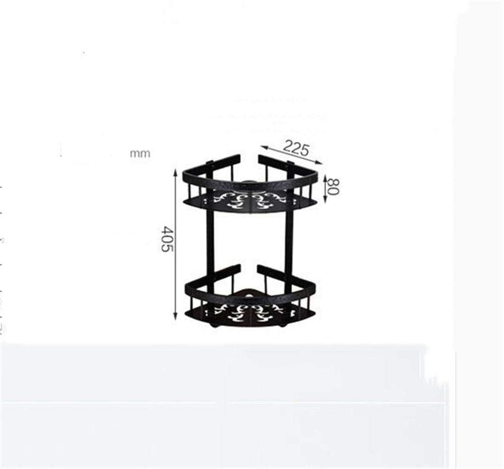Doubledeck Black Basket Triangular Shelves, Carved Design, stainless Steel Material, Bathroom Shelves, Wallmounted 22.5 * 40.5cm Bathroom Shelf