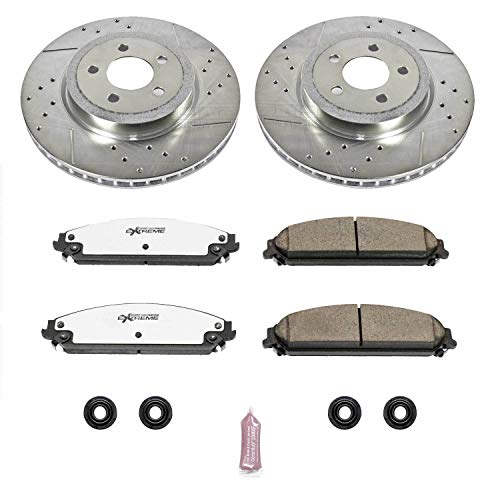 Power Stop K2560-26 Z26 Carbon Fiber Brake Pads Front with Drilled and Slotted Brake Rotors Kit For Chrysler 300 Dodge Challenger Charger Magnum [Application Specific]