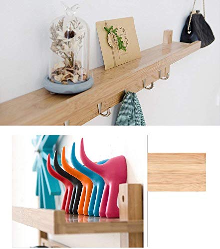 Bamboo Coat Rack YIMJ Wall Mount Shelf Robe Hook Rack Unibody CONSTRUCTION With Alloy Hook For Hallway Bedroom, Kitchen, Bath And Decoration, White, 5Hook