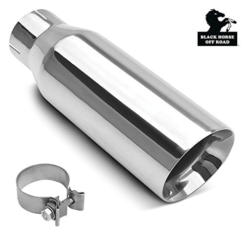 Exhaust Muffler Tip Black Horse, 3" inlet,4" outlet and 12" Length Double Wall Stainless Steel Compatible with All Cars, Trucks and SUVs-MT-RR03SS