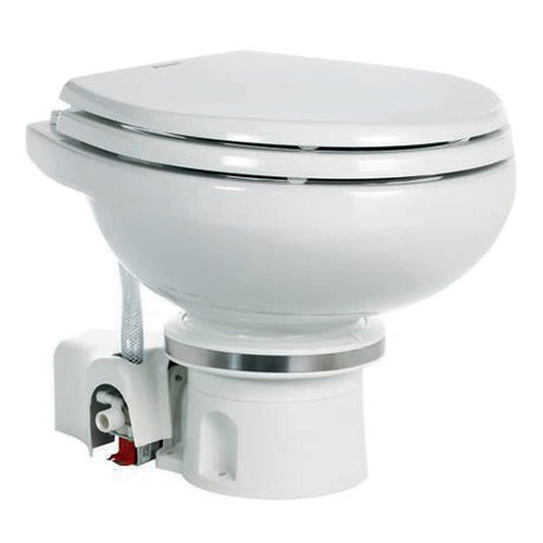 White Dometic MasterFlush 7120 Electric Macerating Toilet - 12V w/Orbit Base & Fresh Water Flush