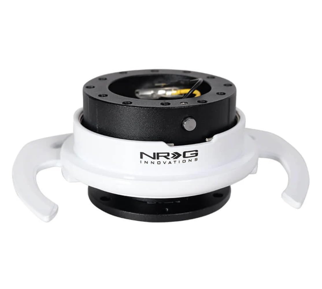NRG Innovations GEN 4.0 NRG-SRK-700BK-WT Steering Wheel Quick Release Kit Adapter, Black Body/White Ring With Handles & 6x70 and 6x74mm Bolt Patterns