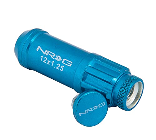 700 Series NRG M12 X 1.25 Steel Lug Nut w/Dust Cap Cover Set 21 Pc w/Locks & Lock Socket - Blue