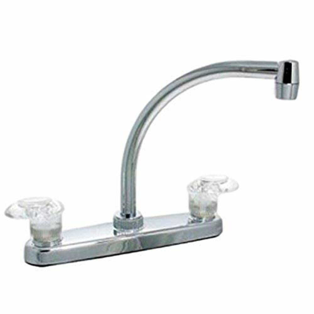 Valterra PF221302 Kitchen Faucet (8" Hi-Arc, 2 Lever, 1/4 Turn, Plastic, Chrome)