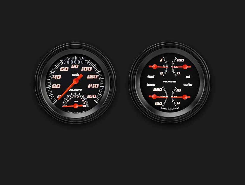 Velocity Classic Instruments Black 3 3/8"" Ultimate Speedometer with Built-in Tach/Quad Gauge Set - GM