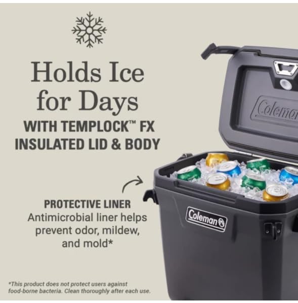 Coleman 28 Quart Convoy Series Lightweight Portable Cooler with Nonslip Grip Reflective Rope Handles for Long Haul Outdoor Adventures, Dark Storm