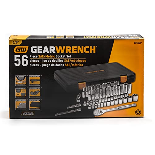 3/8" Drive GEARWRENCH 56 Pc. 6 Pt. 120XP Mechanics Tool Set, Standard & Deep, SAE/Metric - 80550P