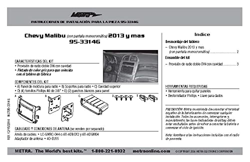 Metra Double DIN Dash Kit 95-3314G for Select 2013 and Chevy Malibu Vehicles (Black)