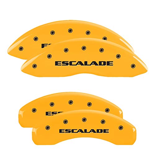 Brake Caliper Covers MGP - Compatible with 2021-2025 Cadillac Escalade, 2023 ESV (Requires 18"+ Wheels) Powder-Coated Finish, 4 PCS Front and Rear (Yellow - Escalade Engraving)