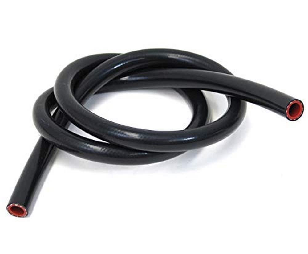 Black HPS 5/32" high temp reinforced silicone heater hose tubing, 10 feet length, Max Temperature Rating: 350F, Bend Radius: 3/4"