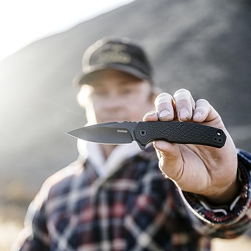 Kershaw Folding Conduit Pocket Knife, 2.9 inch Assisted Opening Blade, Black Spearpoint Blade, Liner Lock, Pocketclip,grey