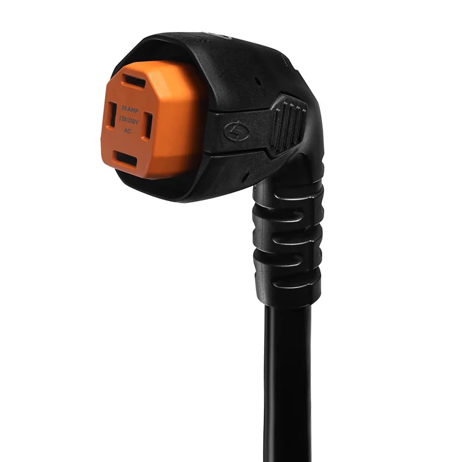 Angled RV Dual-Configuration SmartPlug R50304A Cordset with RV Park Power End - 50 Amp, 30' Length, Black