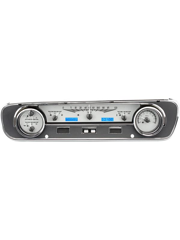 Dakota Digital VHX-64F-FAL-S-B Gauge System Analog Dash Compatible with Ford 1964-65 Falcon, Ranchero & Mustang Silver Alloy Style Blue Backlighting