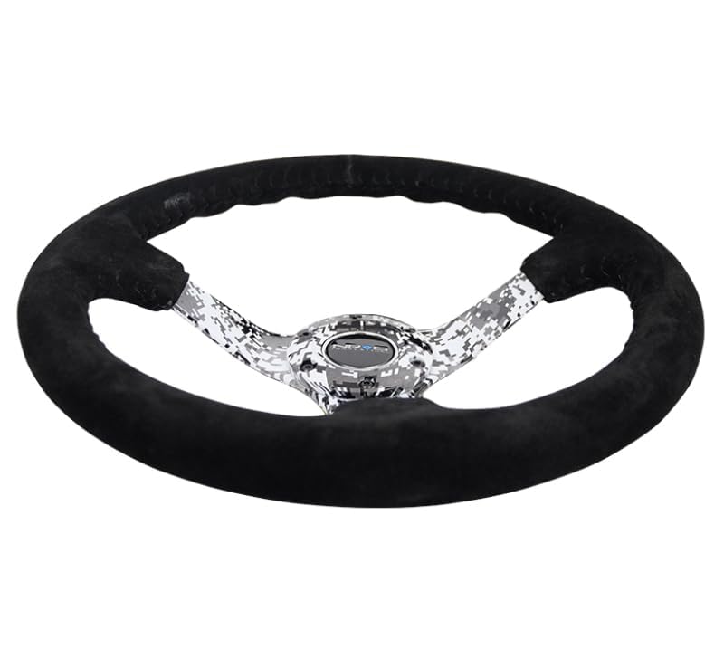 NRG Innovations Reinforced Steering Wheel NRG-RST-036DC-R Hydro Dipped Digital Camo 3" Deep, 5mm Spoke, 350mm Sport Steering Wheel Black Suede With Black Baseball Stitching