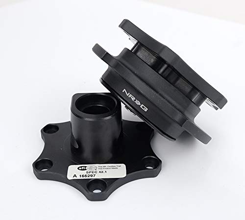 NRG Innovations SFI 42.1 Spec NRG-SRK-R200BK-MB D shaped Steering Wheel Quick Release Short Hub Adapter, 6x70mm Bolt Pattern Matte Black Body/Matte Black Ring