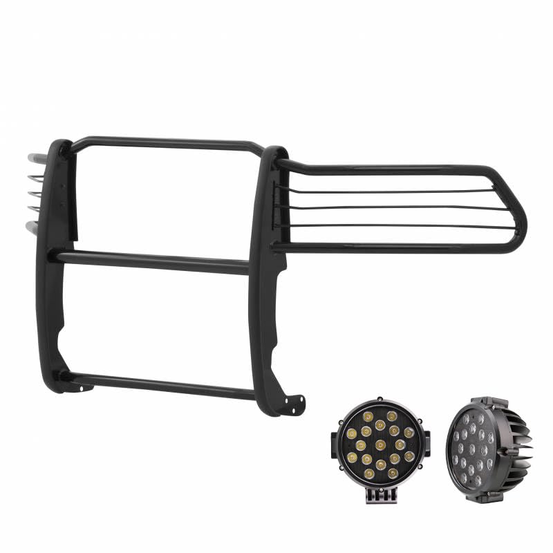 Bumper Guard Modular Black Horse Grille brush Come With pair of 7.0"Dia.LED Lights with Black Trim Rings Compatible with 2003-2005 Dodge Ram 1500/2500/3500-17DG105MA-PLB