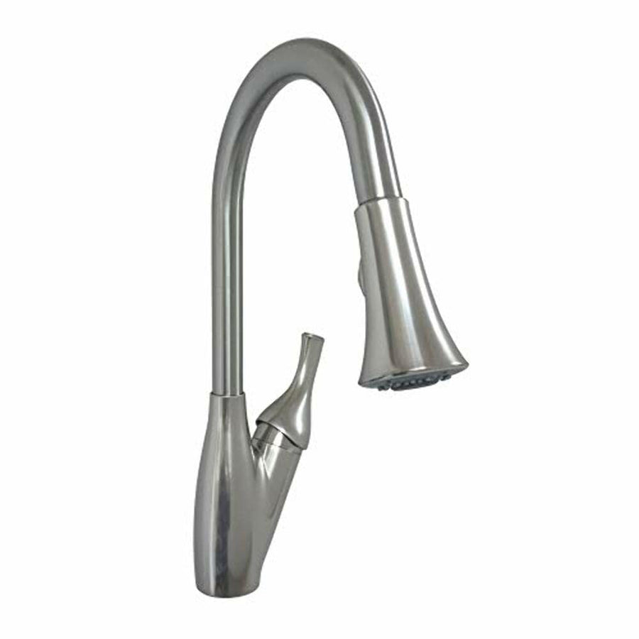 Single Lever Kitchen Pull-Down Faucet Empire Faucets SL3000N-A with Trumpet Spray Head, Mag Spray Holder, SS Flex Lines, Quick Conn. & Deck Plate - Brushed Nickel