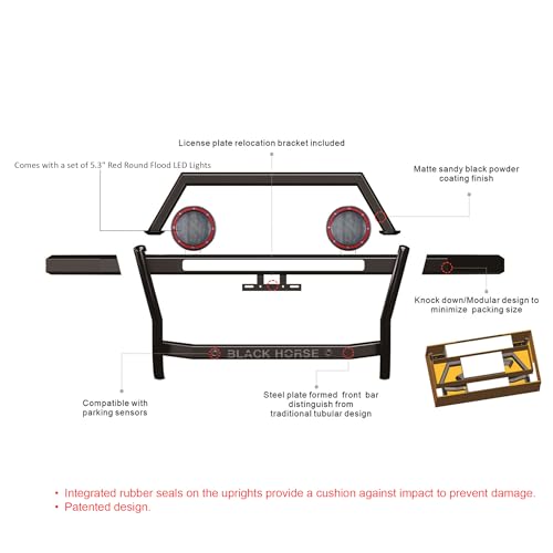 Rambler Black Horse Grille Guard Kit Modular Black Compatible with 2025-2025 Ram 1500-RAG1R03-PLFR