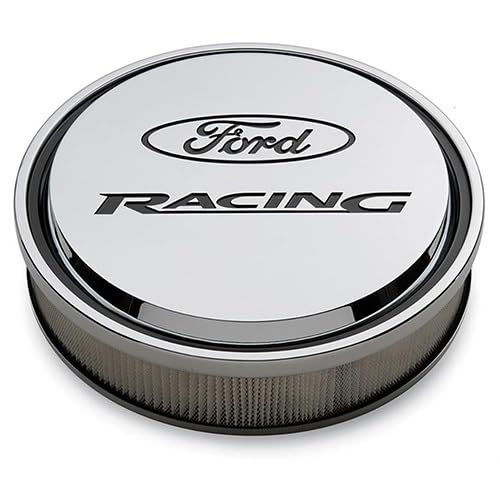 302-384 Ford Air Cleaner Assembly - Slant-Edge - 13 in Round - 2.75 in Element - 5-1/8 in Carb Flange - Drop Base Racing Logo - Aluminum - Chrome - Kit