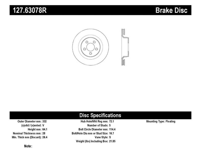 Sport Drilled/Slotted Brake Rotor StopTech 127.63078R (Front Right), 1 Pack