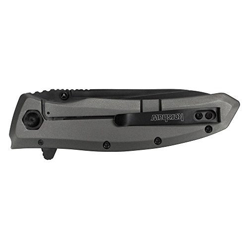 Kershaw Pocketknife Grid, 3.7" 8Cr13MoV Steel Drop Point Plain Edge Blade, Assisted One-Handed Flipper or Thumb Stud Opening, Frame Lock EDC,Grey/Black