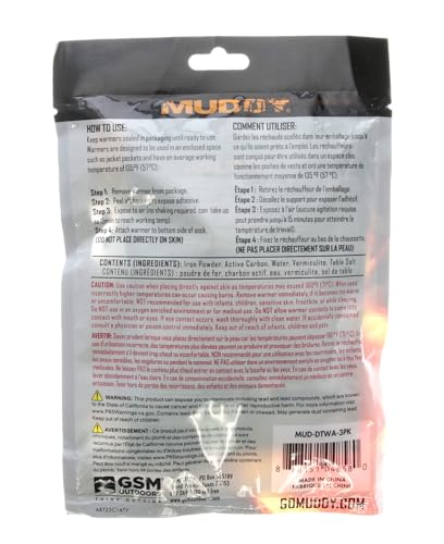 Toe Warmer Muddy W/Adhesive / 3 Pack