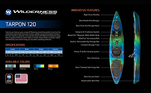 Wilderness Systems Tarpon 120 - Fishing Kayak Sit on Top - Premium Angler Kayak - Adjustable and Designed Seat - 12.3 ft - Galaxy