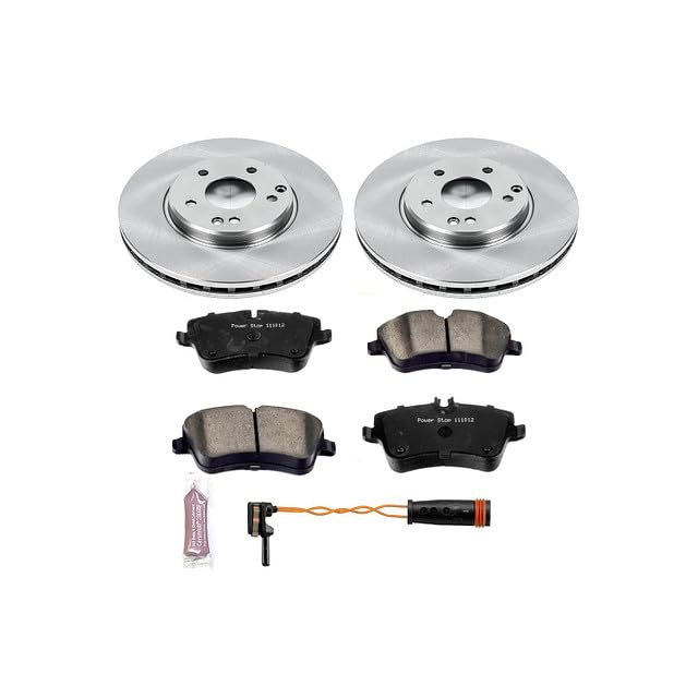 Power Stop KOE6702 Front Replacement Brake Kit-OE Brake Rotors & Ceramic Brake Pads and 1 Front Sensor Wire For C C240 C280 C320 C350 CLK320 CLK350 SLK280 SLK300 [Model Specific]