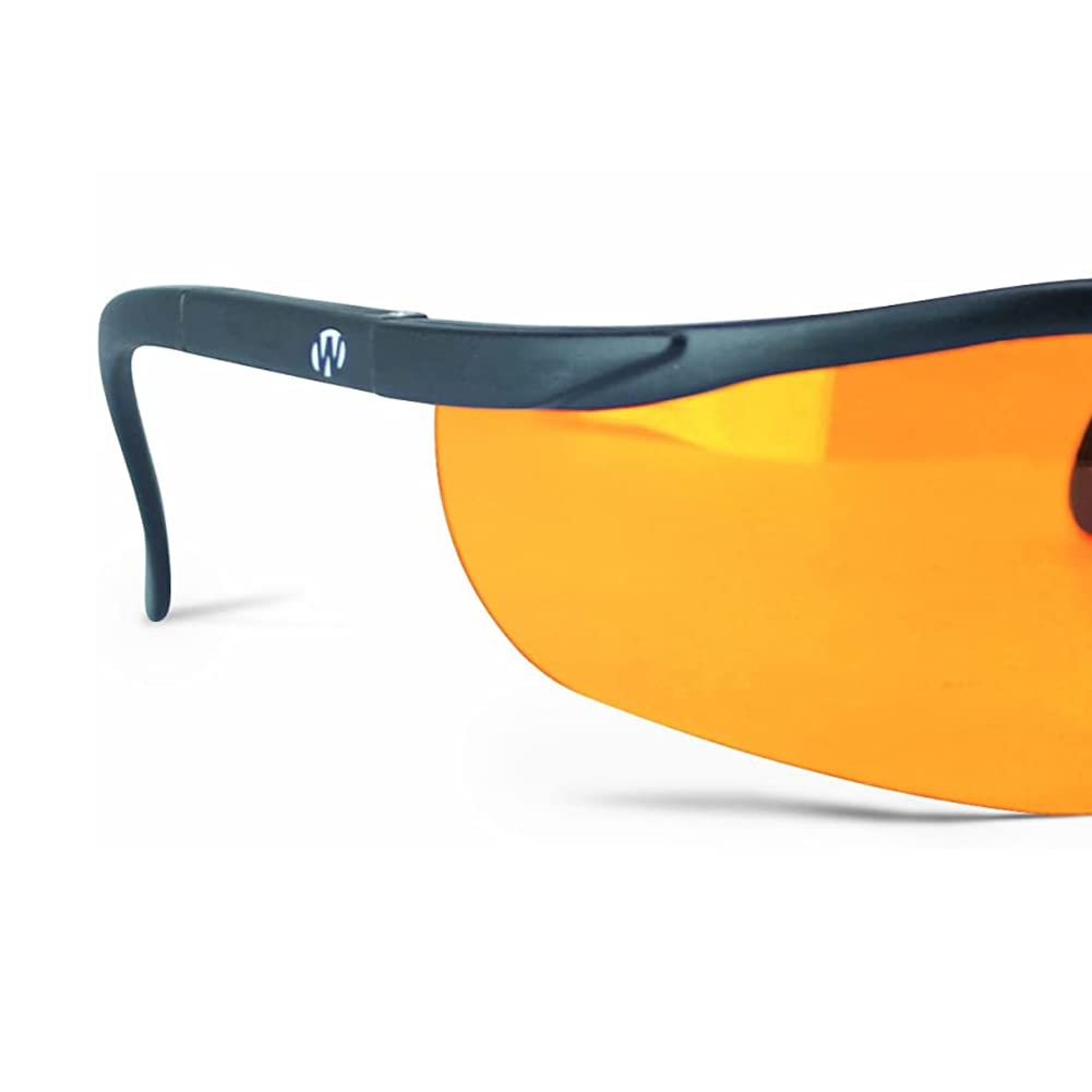 Walker's High-Grade Polycarbonate Lenses Sport Half Frame Soft Rubber Nose Piece Adjustable Safety Shooting Glasses, Amber