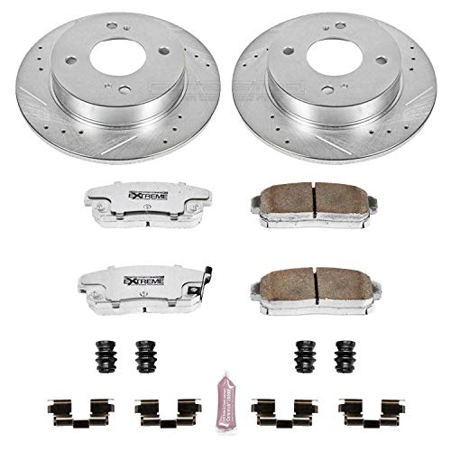 Power Stop K741-26 Z26 Carbon Fiber Brake Pads Rear with Drilled & Slotted Brake Rotors Kit For INFINITI G20 2001-2002, Nissan Sentra 2001-2006 [Model Specific]