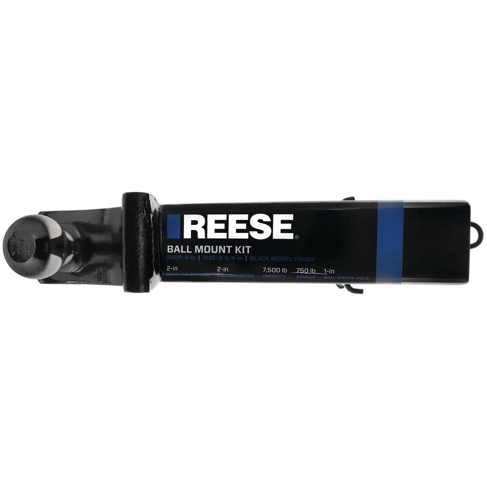 Trailer Hitch Reese 21611 Ball Mount Starter Kit, Fits 2 Inch Square Receiver, 4 Inch Drop, 7,500 lbs. Capacity, Includes 2 Inch Trailer Ball