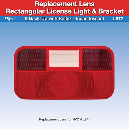 Replacement Lens RV Designer L972 for Incandescent Rectangular License Light & Bracket & Back-Up w Reflex, DOT-Compliant