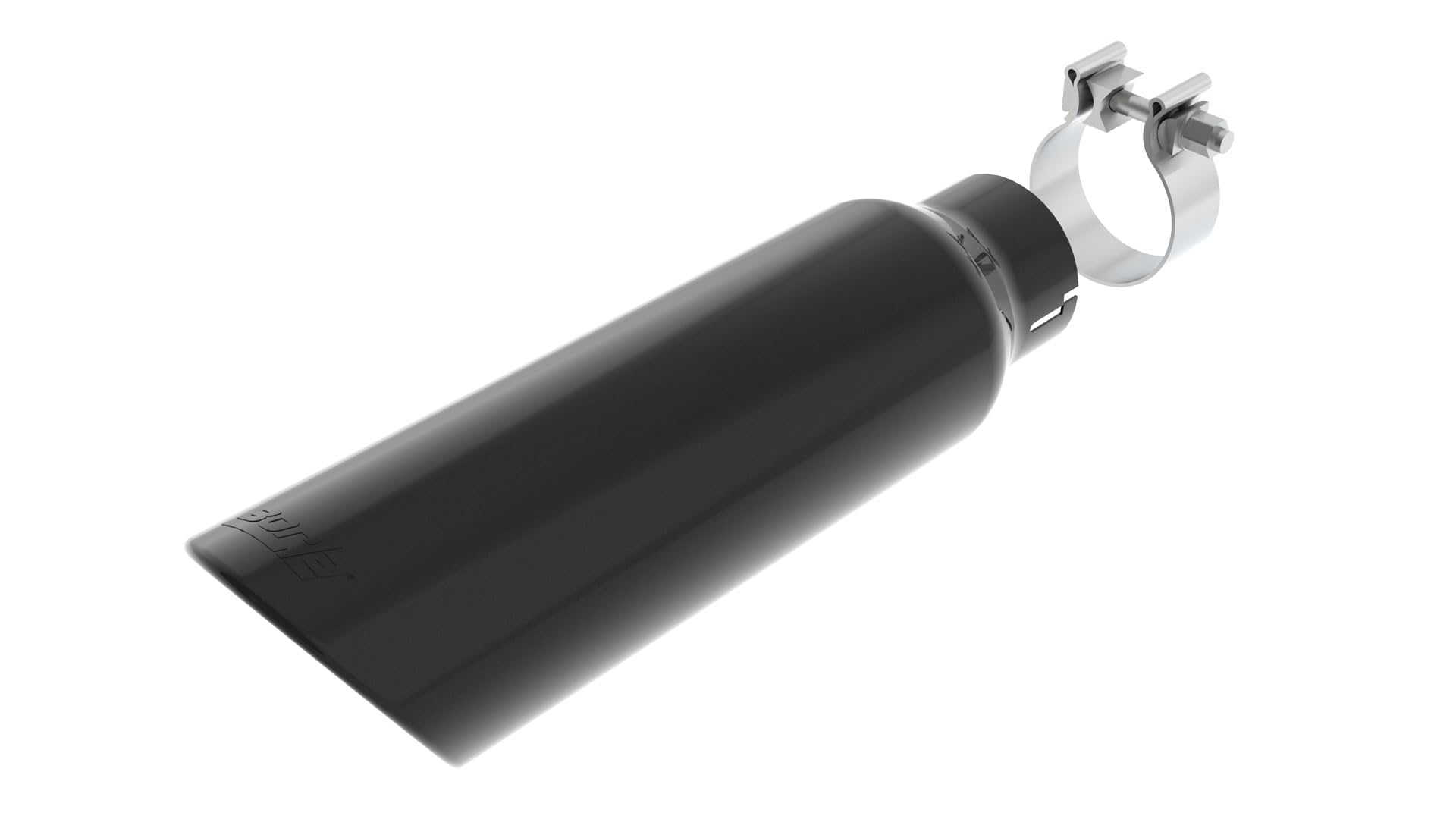 BORLA Universal Performance Exhaust Tip 2.75" Single Inlet / 4" Round Angle-Cut Single Outlet 14" Long Black Chrome On T-304 Stainless Steel Clamp Design Clamp Included