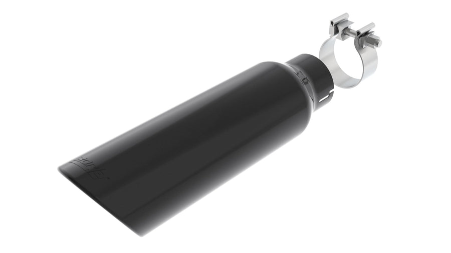BORLA Universal Performance Exhaust Tip 2.75" Single Inlet / 4" Round Angle-Cut Single Outlet 14" Long Black Chrome On T-304 Stainless Steel Clamp Design Clamp Included