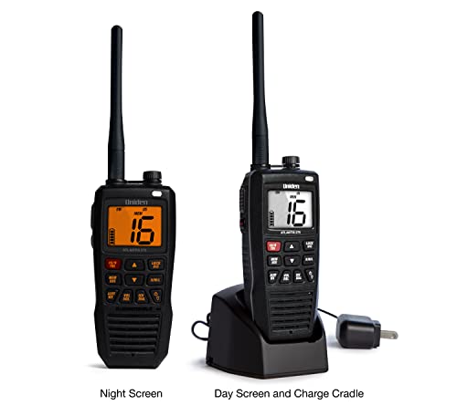 Atlantis 275 Uniden Handheld Two-Way VHF Marine Radio, Floating IPX8 Submersible Waterproof, Large Dual-Color Screen, 6-Watt, All USA/International/Canadian Marine Channels, NOAA Weather Alerts