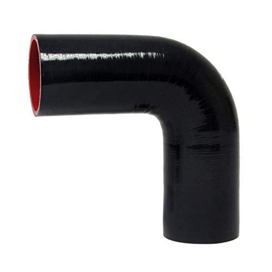 1-1/2" ID HPS Performance, 10" Leg, 90 Degree Silicone Elbow Coupler Hose, High Temp 4-ply Reinforced, Black (HTSEC90-150-L10-BLK)