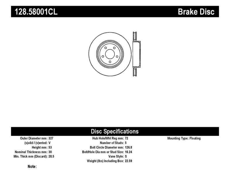 Brake Rotor StopTech (128.58001CL)