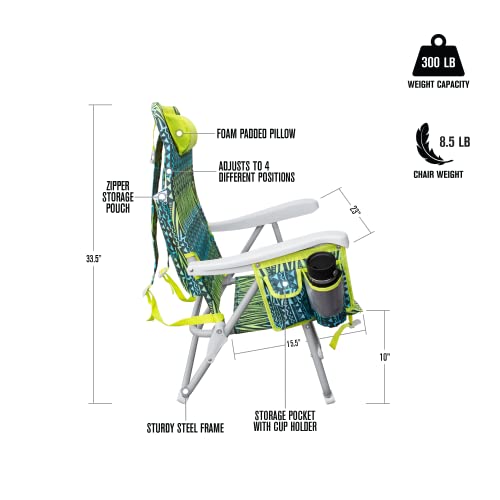 Hurley Beach Standard Backpack Outdoor Chair, One Size, Lime