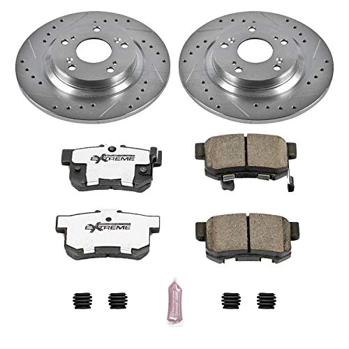 Power Stop K2310-26 Z26 Carbon Fiber Brake Pads Rear with Drilled & Slotted Brake Rotors Kit For Honda S2000 2000-2009 [Model Specific]
